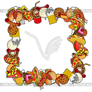 Fast Food frame. Background of feed. Edible cadre. - vector clipart / vector image