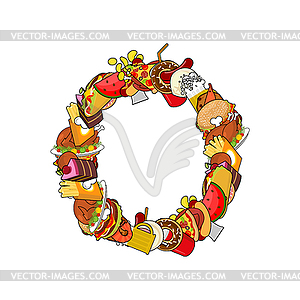 Letter O food. Typography sign of products. Edible - vector clipart