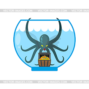 Octopus in aquarium are treasures. Miniature kraken - vector image