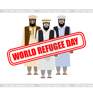 World refugee day. Expatriates in Syrian garments. - vector clipart