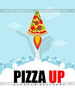 Pizza Up логотип для доставки пиццы. Быстрая перевозка груза Fas - векторная иллюстрация