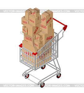 Shopping cart and box sale isometric. Shopping at - vector clip art