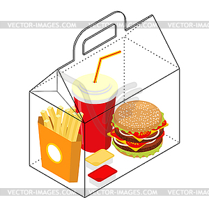 Fast food box. Packing for breakfast. French fries - vector clip art