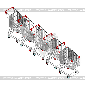 Row of shopping carts. Many shopping trolley - vector clipart