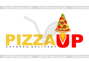 Pizza Up логотип для доставки пиццы. Быстрая перевозка груза Fas - векторный клипарт