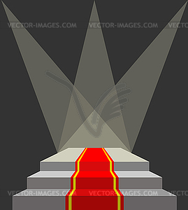 With red carpet. Podium and searchlights. Lighting - vector image