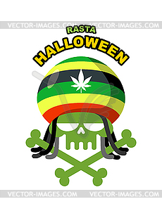 Rasta Halloween Night. Skull addict with - vector clipart