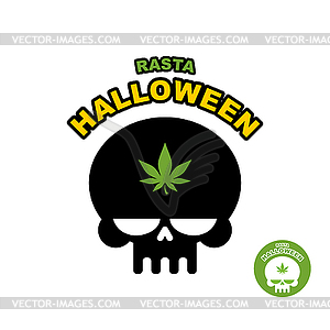 Skull with marijuana, cannabis. Rasta Halloween. - vector image