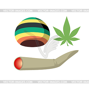 Set Jamaica drug addict. Rasta CAP, spliff and - vector clip art