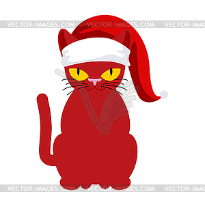Santa Cat. Pet in Christmas hat. New Year . Xmas tem - vector clipart