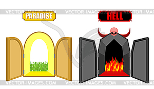 Gates of hell and paradise. Entrance to Satan and - vector clipart