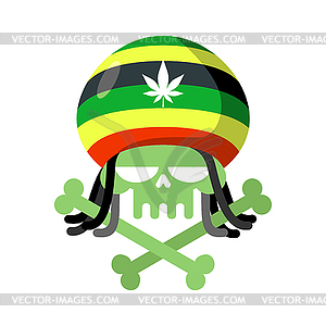 Rasta skull with dreadlocks and Rasta Cap. Green - vector image