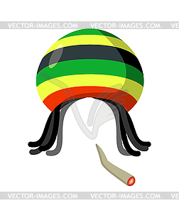 Rasta Cap with dreadlocks. Spliff smoking d - stock vector clipart