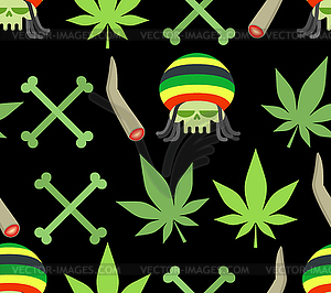 Jamaica drugs seamless pattern. Rasta skull and lea - vector clipart / vector image