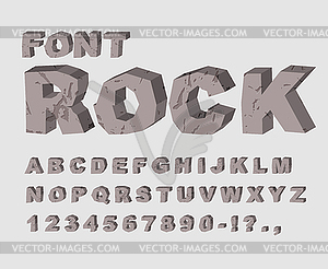 Rock font. Alphabet of stones. ABC made of lithic - vector image