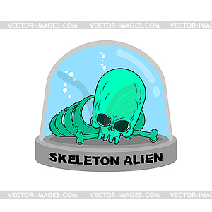 Skeleton alien in Glass Bell. Bones UFO research. - stock vector clipart