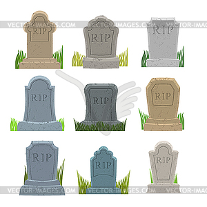 Gravestones set. Old Tomb Collection. Ancient RIP. - vector clipart