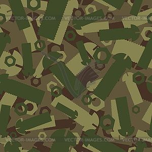 Army texture of nuts and bolts. Soldier green - vector image