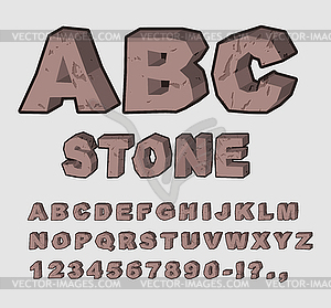 Stone ABC. Rock font. Set of letters of brown - vector clip art