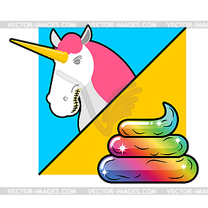 Unicorn on landscape. Turd unicorn. Rainbow of shit - vector image