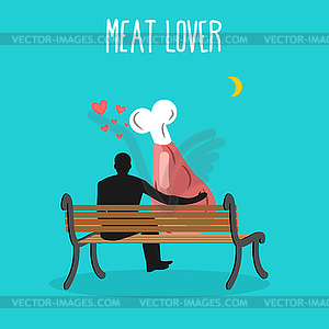 Meat lovers. Ham and people are looking at moon. - vector clip art