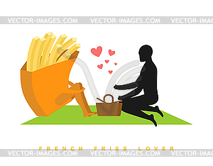 Lover french fries. Fast food at picnic. - vector image