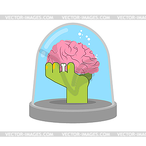 Zombie hand in glass bell. Laboratory research. - vector clipart