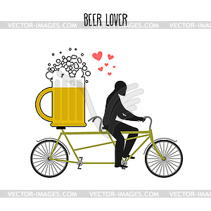 Beer lover. Beer mug on bicycle. Lovers of cycling - stock vector clipart