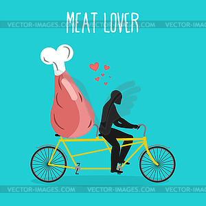 Meat lovers. Ham on bicycle. Lovers of cycling. - vector clip art