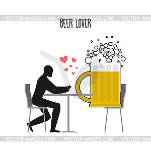 Beer lover. Lovers in cafe. Man and coffee beans - vector image