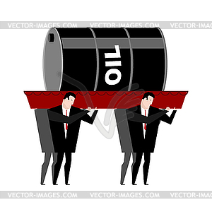 Funeral oil. Barrel of oil carried in coffin. - vector image