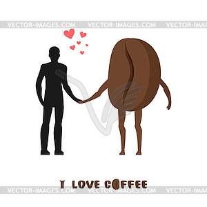 Coffee lovers. Infatuated with fragrant drink. Man - vector image