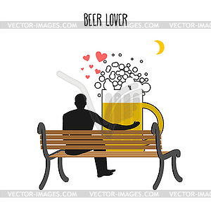 Beer lover. Beer mug and watch people on moon. - stock vector clipart