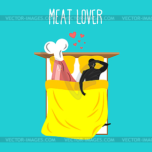 Meat lovers. Love for ham. Pork and man. Food lover - vector clip art