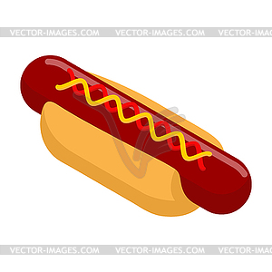 Hot dog isometrics. Bun with sausage. Mustard and - vector image