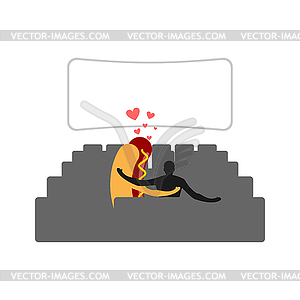 Hot dog in movie theater. Man and fast food in - vector clip art