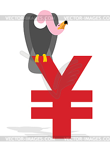 Vulture and Chinese Yen. Grief and sign of money - vector image