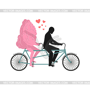 Brain on tandem. Lovers of cycling. Man rolls mind - vector clipart