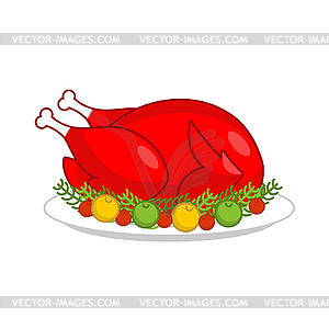 Fried rooster symbol of new year. Baked red cock - vector clipart