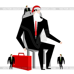 Boss Santa Claus and helper elf. Businessman in - vector image