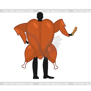 Baked turkey mascot man promoter. Man dressed as - vector clipart