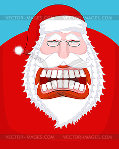 Santa Claus wild grin. Aggressive old man. Open you - vector clipart