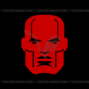 Serious face logo. Man head emblem. Red manly mask - vector image