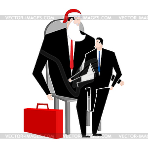 Manager sitting on lap of boss. leader Santa Claus - vector image