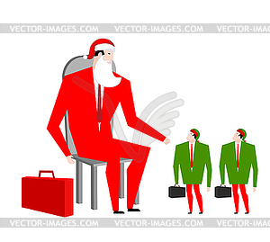 Santa Boss and manager elves. Office Christmas. - vector image