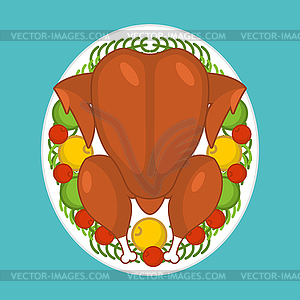 Baked turkey top view. Festive food for - vector clipart