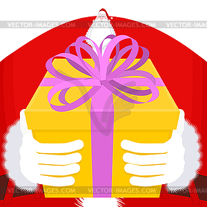 Christmas Gift giving. Large Santa gloves and box - stock vector clipart