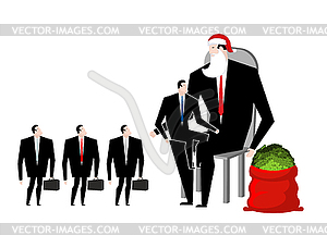 Christmas bonus. Boss Santa Claus congratulates - vector image