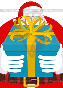 Santa gives Christmas gift. Kind grandfather hands - vector image