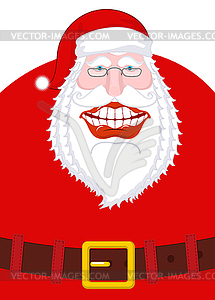 Радостный Санта-Клаус смеется. Широкая улыбка и ремень. - векторное изображение EPS